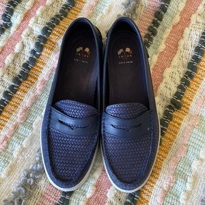 Cole Haan Textured Navy Loafers